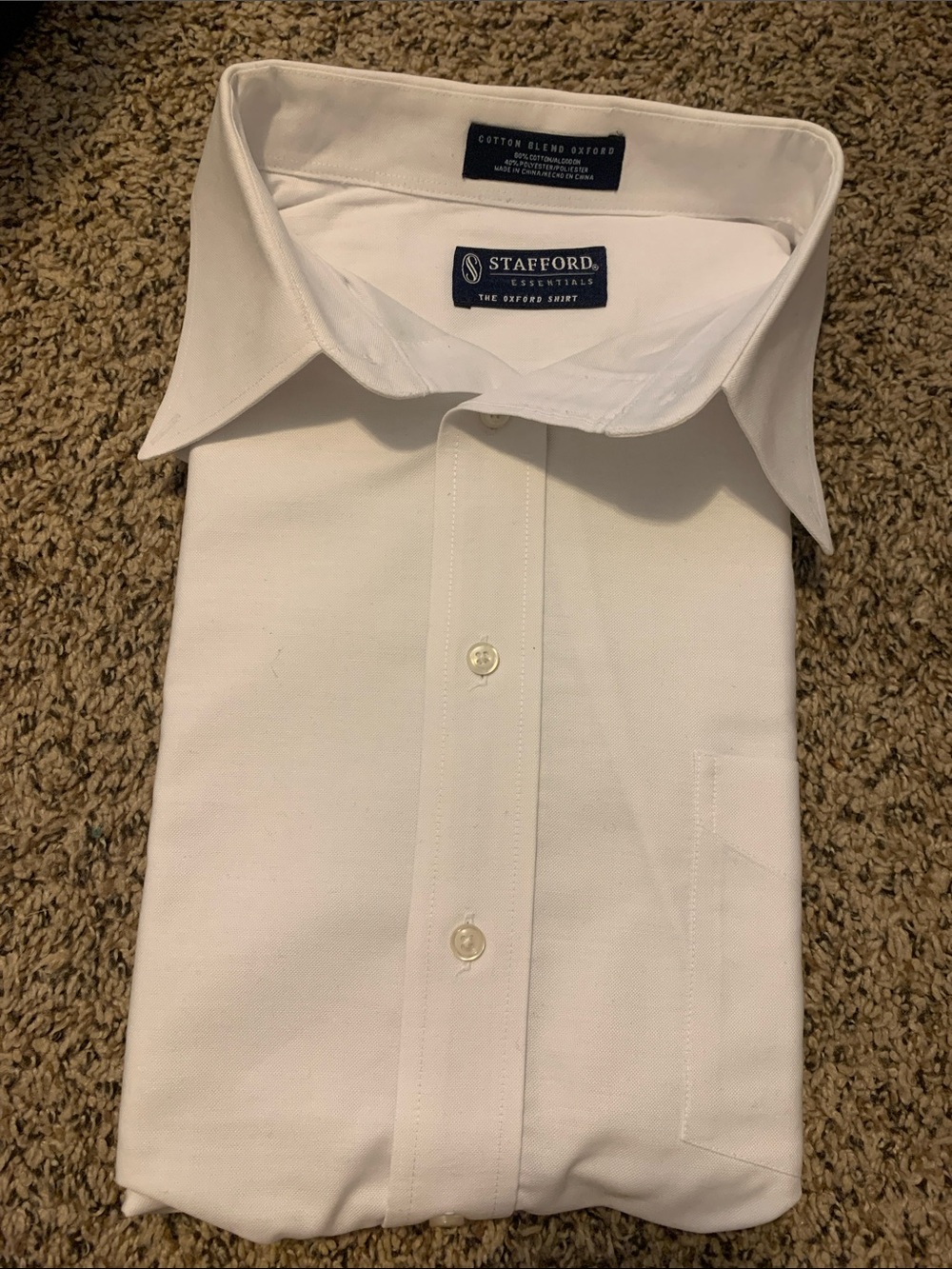 Stafford White Cotton-Blend Oxford Dress Shirt